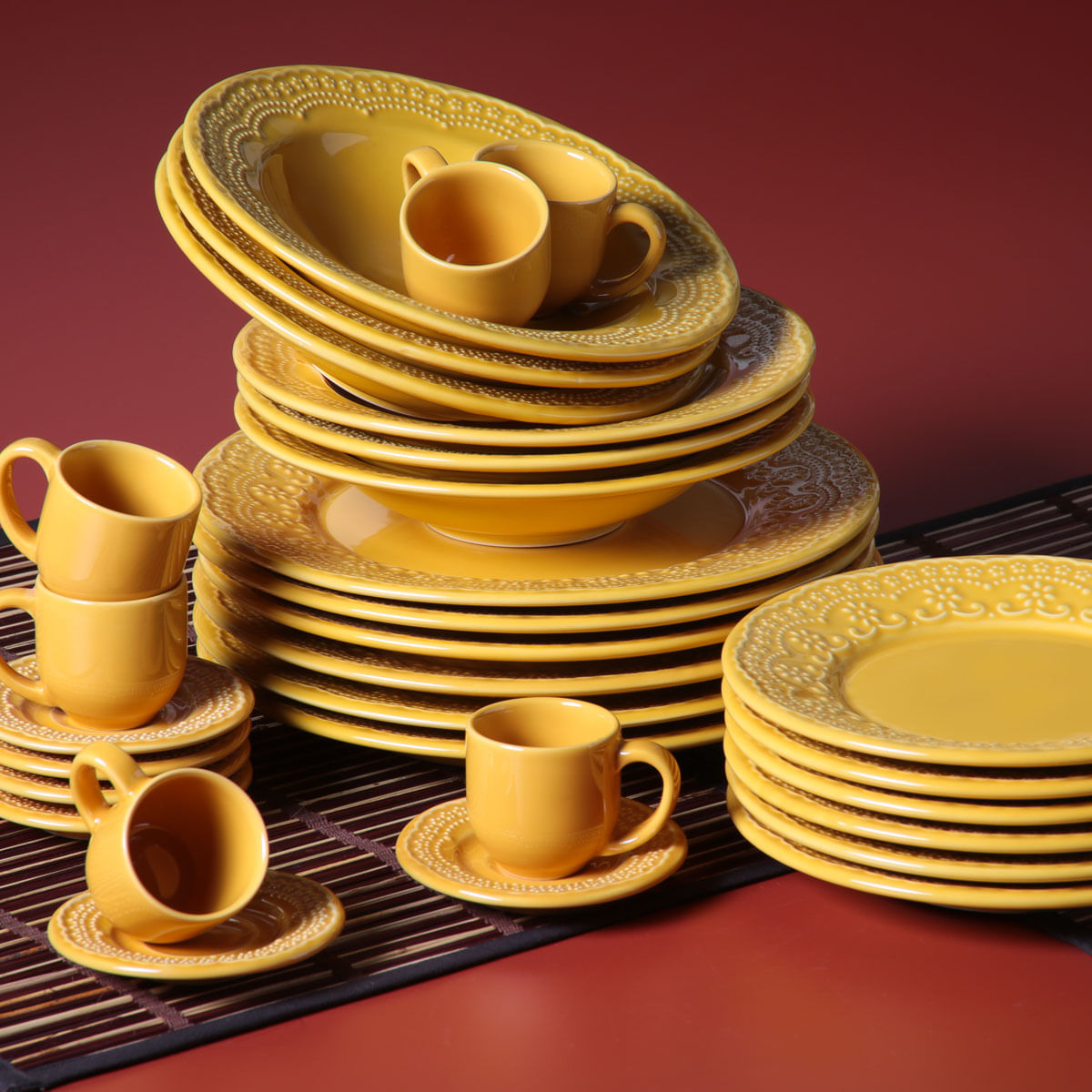 CONJUNTO C/ 6 XÍCARAS DE CHÁ C/ 6 PIRES MADELEINE MOSTARDA 161 ml