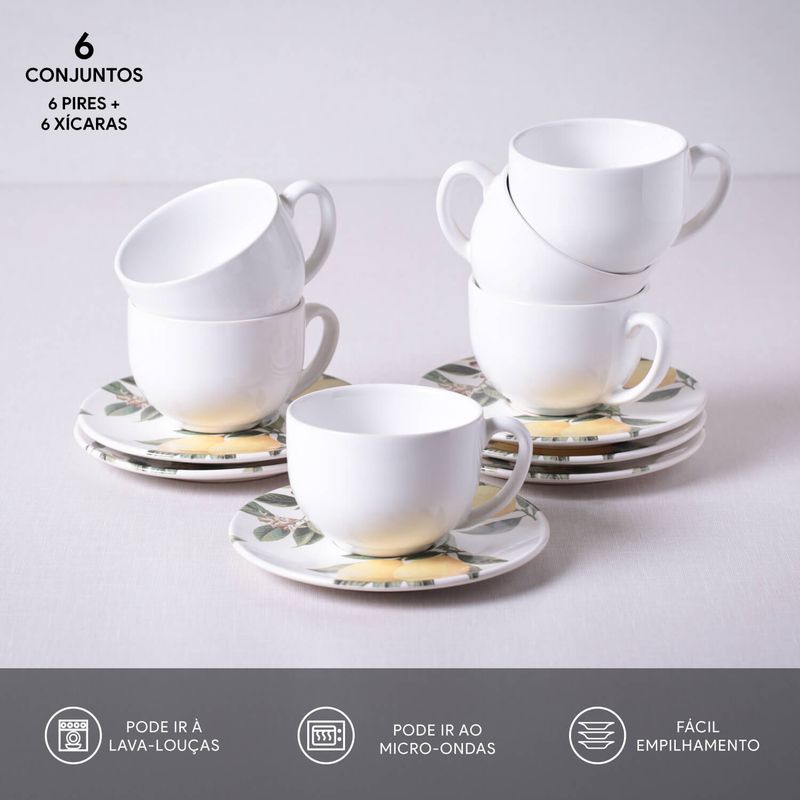 Conjunto com 6 Xícaras de Café e 6 Pires Coup Siciliana 112ml Porto Br