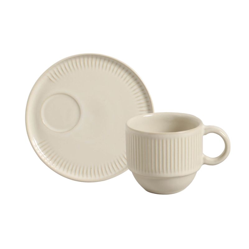 Conjunto com 6 Xícaras de Chá Empilhável com 6 Pires Linhas Clay